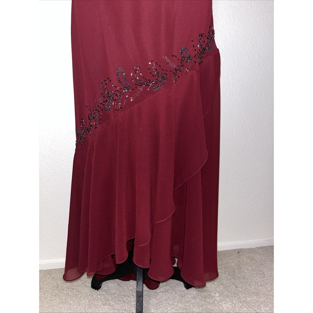 Vintage Fiesta Beaded Burgundy Dress Sz L Asymmetrical Chiffon Party Dress - Picture 4 of 7